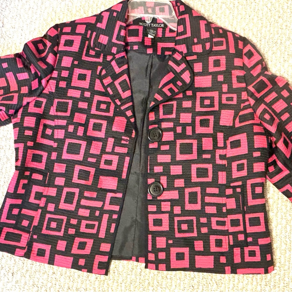 Scott Taylor Pink & Black Geometric Blazer